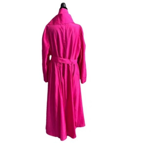 Vintage 1980s fuchsia Barbie pink trench coat convertible collar Belted Size L - Picture 2 of 7
